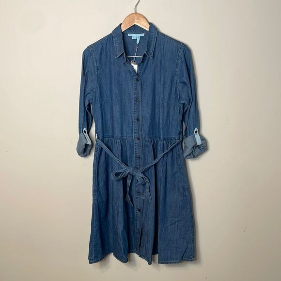 NWT Draper James Denim Long Sleeve Chambray Shirt Dress Size 12 - Picture 2 of 8